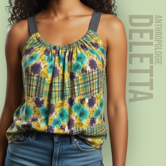 Anthropologie Deletta Tunic Top Women’s Medium Multicolor Floral Silk Straps - Picture 1 of 11